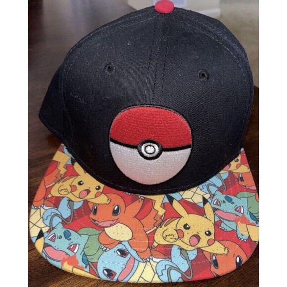 Pokemon Pokeball Snapback Hat Starter Pikachu Charmander Squirtle Bulbasaur 2017 - Picture 1 of 3